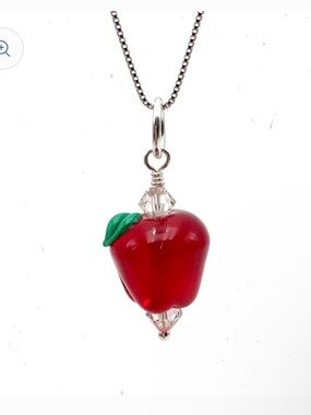 Red Apple Glass Pendant Necklace - Women's Jewelry teacher gift